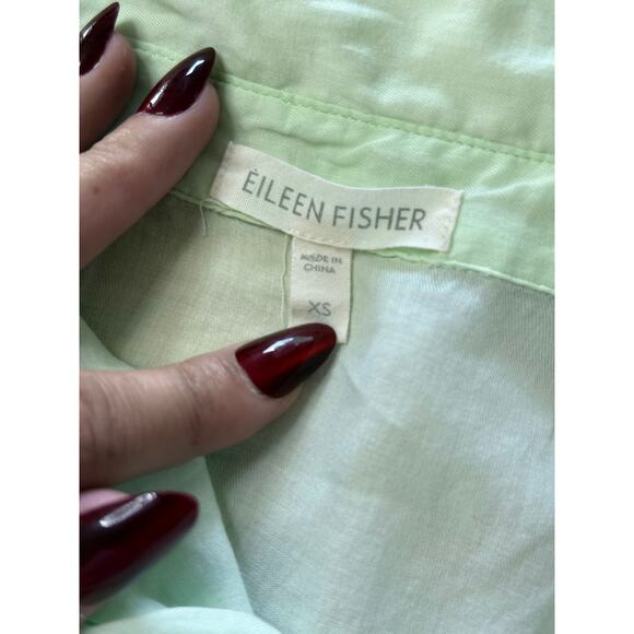 EILEEN FISHER light green 100% organic cotton long sleeve button down shirt top - Picture 4 of 7